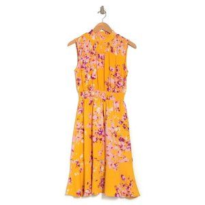 Nanette Lepore Smocked Mock Neck Dress Yellow Sz-6 MSRP $138